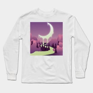 Moon Melting River I Fantasy Landscape Night Long Sleeve T-Shirt